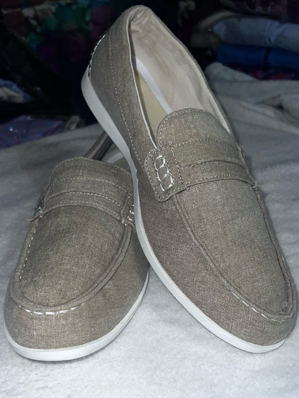 Men's Casual Slip-On Loafers in Taupe Canvas MS009 - Picture 1 of 7